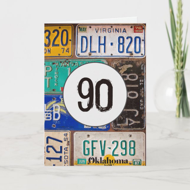 Rusty License Plates for 90th Birthday Card (Front)