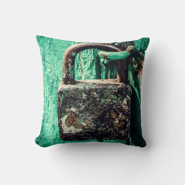 Rusty Lock and Distressed Paint Throw Pillow (Front)
