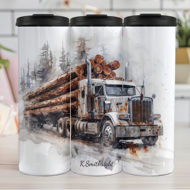 Rusty Log Truck Snowy Scene Thermal Tumbler (Creator Uploaded)