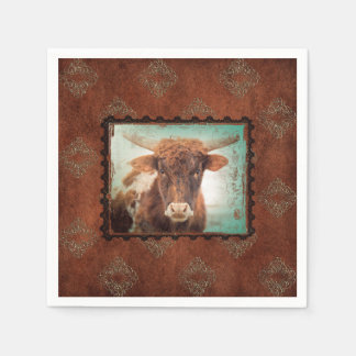 RUSTY LONGHORN COCKTAIL NAPKINS SET OF 50