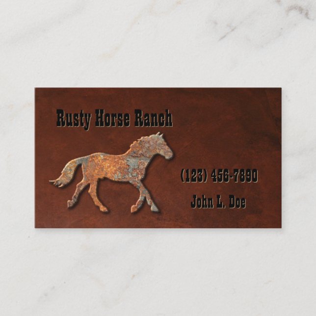 Rusty Metal Horse and Leather Business Card (Front)