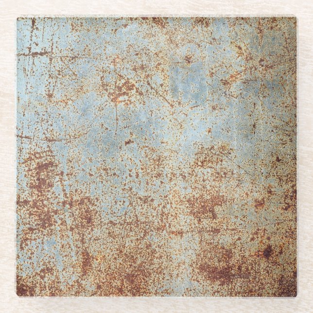 Rusty metal panel, textured background glass coaster (Front)