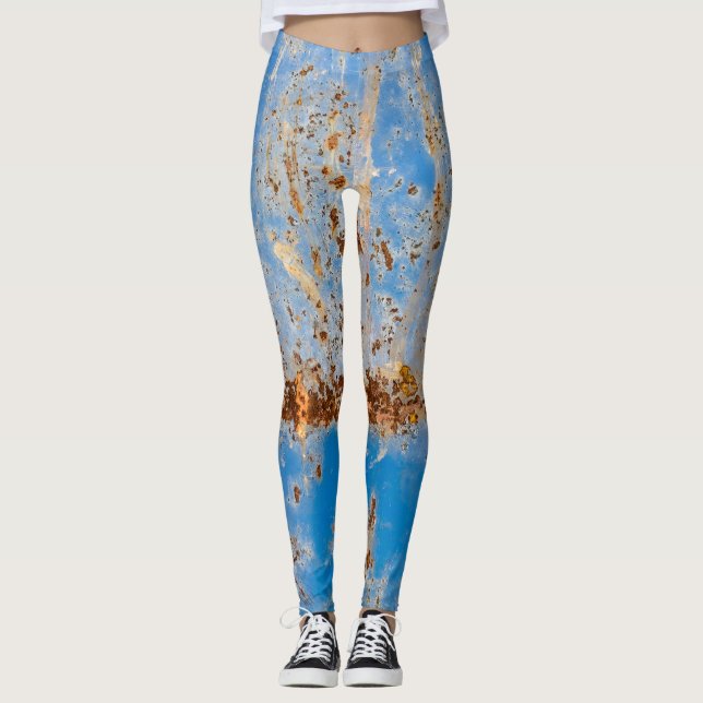 Rusty metal texture, blue scratchy decor. leggings (Front)