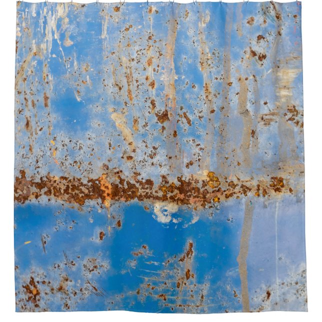 Rusty metal texture, blue scratchy decor. shower curtain (Front)