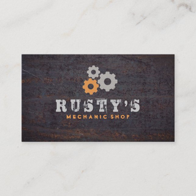 Rusty Metal Texture Mechanic Shop Business Card (Front)