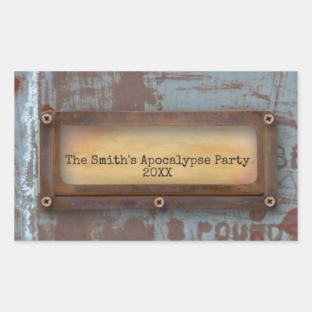 Rusty Nameplate | Grunge Steampunk Halloween Rectangular Sticker (Front)