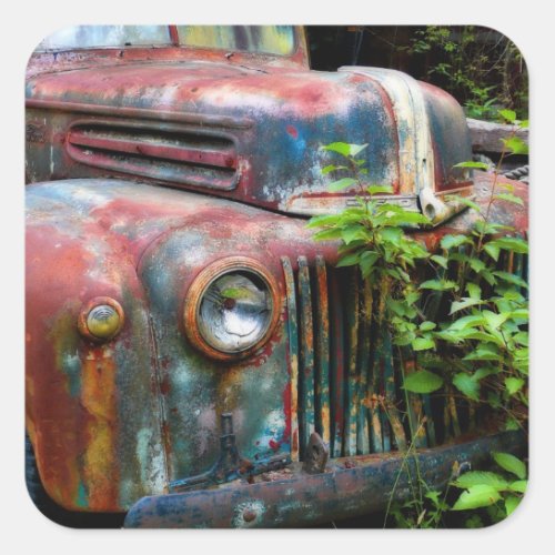 Rusty Old Antique Truck Square Sticker