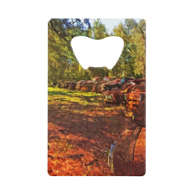 Rusty Old Cars and Trucks Abstract Impressionism Credit Card Bottle Opener (Front)