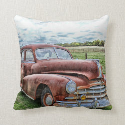 Rusty Old Classic Car Vintage Automobile Throw Pillow