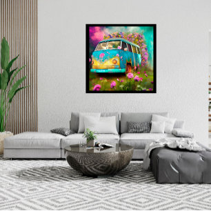 Rusty old Combi Van with Flowers Poster