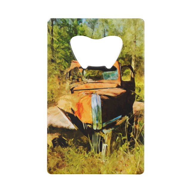 Rusty Old Orange Truck Abstract Impressionism Credit Card Bottle Opener (Front)