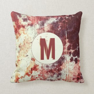 Rusty Orange and Brown Grungy Abstract Monogram Throw Pillow
