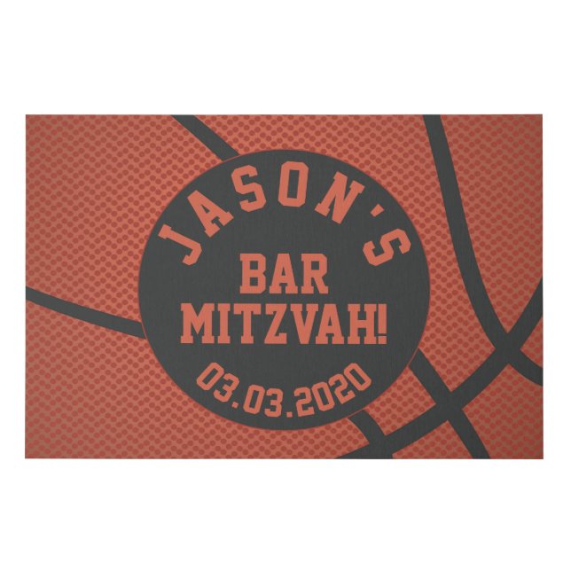 Rusty Orange Black Basketball Bar Mitzvah Faux Canvas Print (Front)