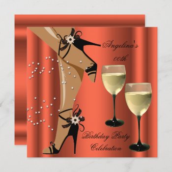 Rusty Orange Black Shoes Wine Glass Birthday Party Invitation by Zizzago at Zazzle