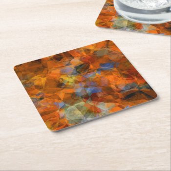 Rusty Orange Modern Abstract Design Square Paper Coaster by kahmier at Zazzle