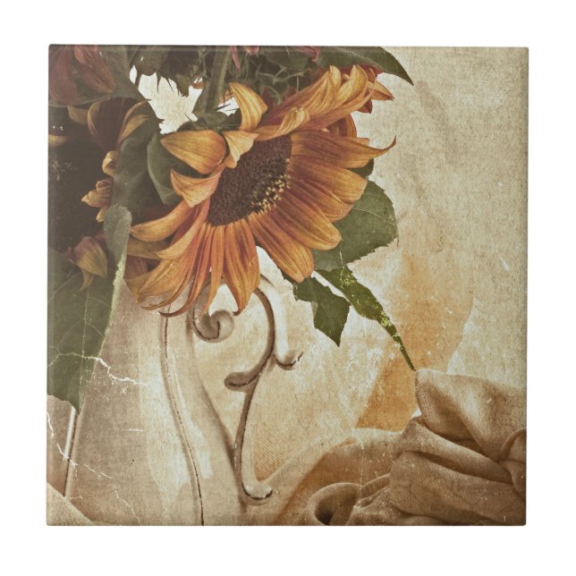 Rusty Orange Sunflowers Tile (Front)