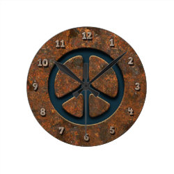 Rusty Peace Sign Round Clock