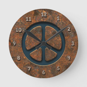 Rusty Peace Sign Round Clock