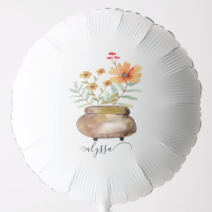 Rusty Pink Rose Flowers Trendy Script Name Balloon