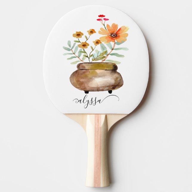 Rusty Pink Rose Flowers Trendy Script Name Ping Pong Paddle (Front)