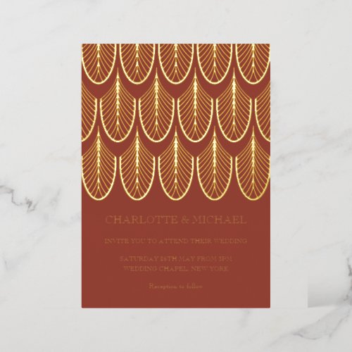 Rusty red Art Deco Vintage gold Foil Invitation