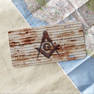 Rusty Red Square Compass License Plate