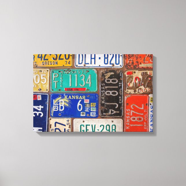 rusty retro license plate collage canvas print (Front)