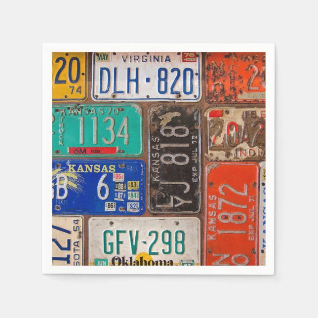 Rusty Retro License Plate Collection Napkins (Front)