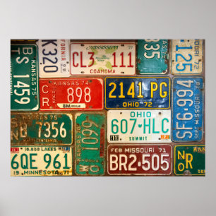 rusty retro license plate collection poster