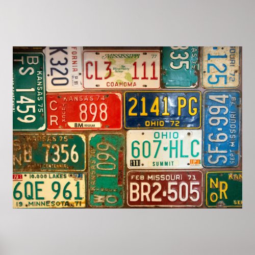 rusty retro license plate collection poster