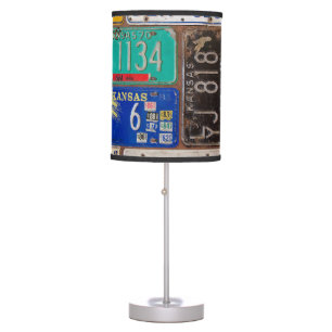 rusty retro license plates table lamp