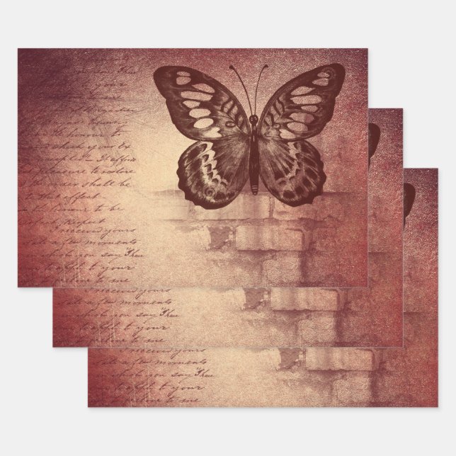 Rusty Rose Butterfly Wrapping Paper Sheets (Set)