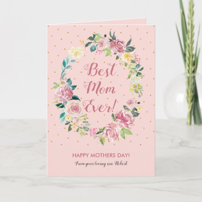 Rusty rose floral wreath card (Front)