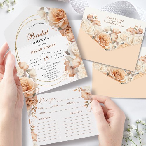 Rusty Roses Bridal Shower Recipe All In One Invitation