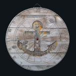 Rusty Ship Anchor Dartboard<br><div class="desc">A rusty ship anchor on a coastal rustic weathered wood boardwalk</div>