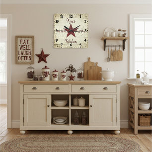 Rusty star and berries square personalized wall clock
