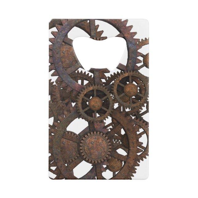 Rusty Steampunk Metal Gears Credit Card Bottle Opener (Front)