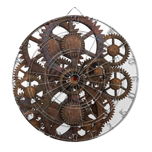 Rusty Steampunk Metal Gears Dart Board (Front)