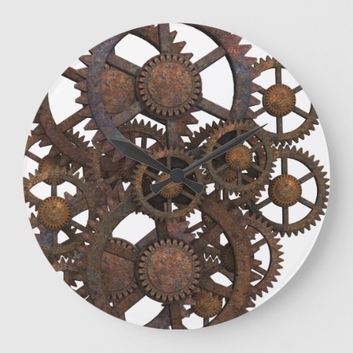 Rusty Steampunk Metal Gears Large Clock