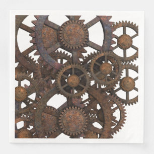 Rusty Steampunk Metal Gears Paper Dinner Napkins