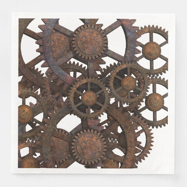 Rusty Steampunk Metal Gears Paper Dinner Napkins (Front)
