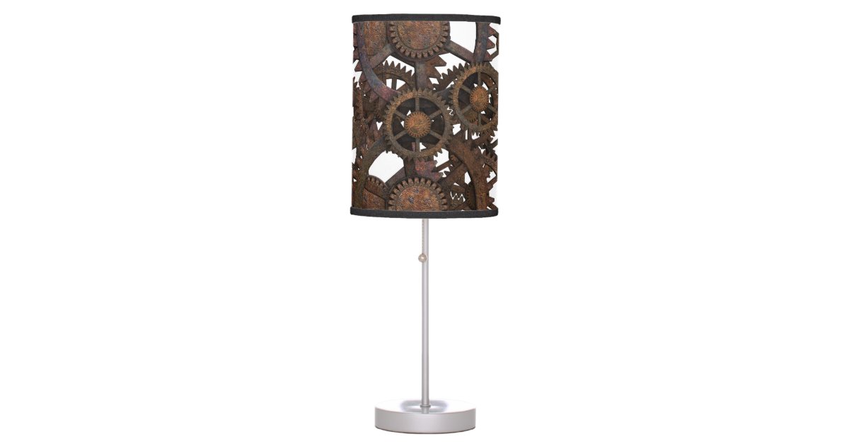 Rusty Steampunk Metal Gears Table Lamp, Steampunk Table Lamp Shade