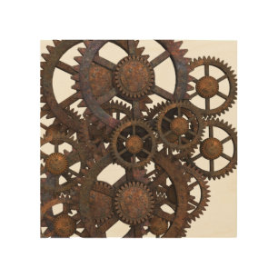 Rusty Steampunk Metal Gears Wood Wall Decor
