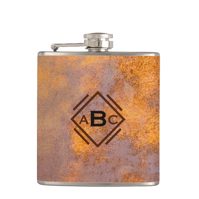 Rusty Steel Monogram Flask (Front)