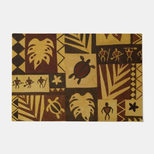 Rusty Tapa Hawaiian Petroglyph Warrior Door Mat