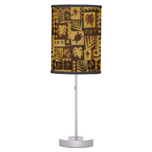 Rusty Tapa Hawaiian Petroglyph Warrior Table Lamp