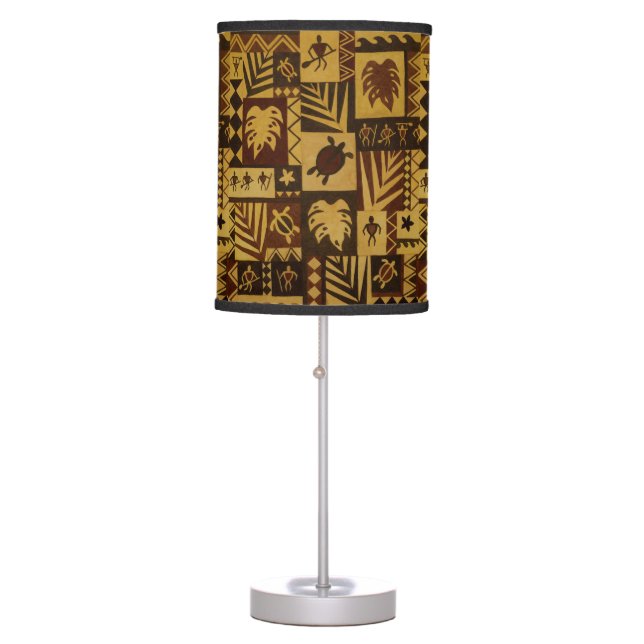 Rusty Tapa Hawaiian Petroglyph Warrior Table Lamp (Front)