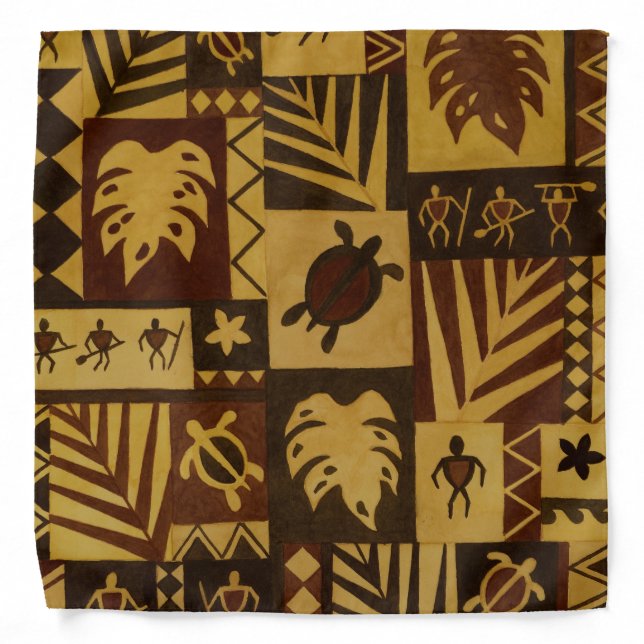 Rusty Tapa Petroglyph Warrior Hawaiian Bandana (Front)