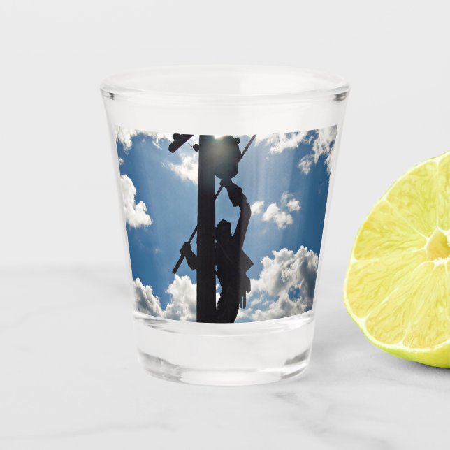 Rusty the Lineman Shot Glass (Front)