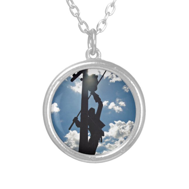 Rusty the Lineman Silver Plated Necklace (Front)